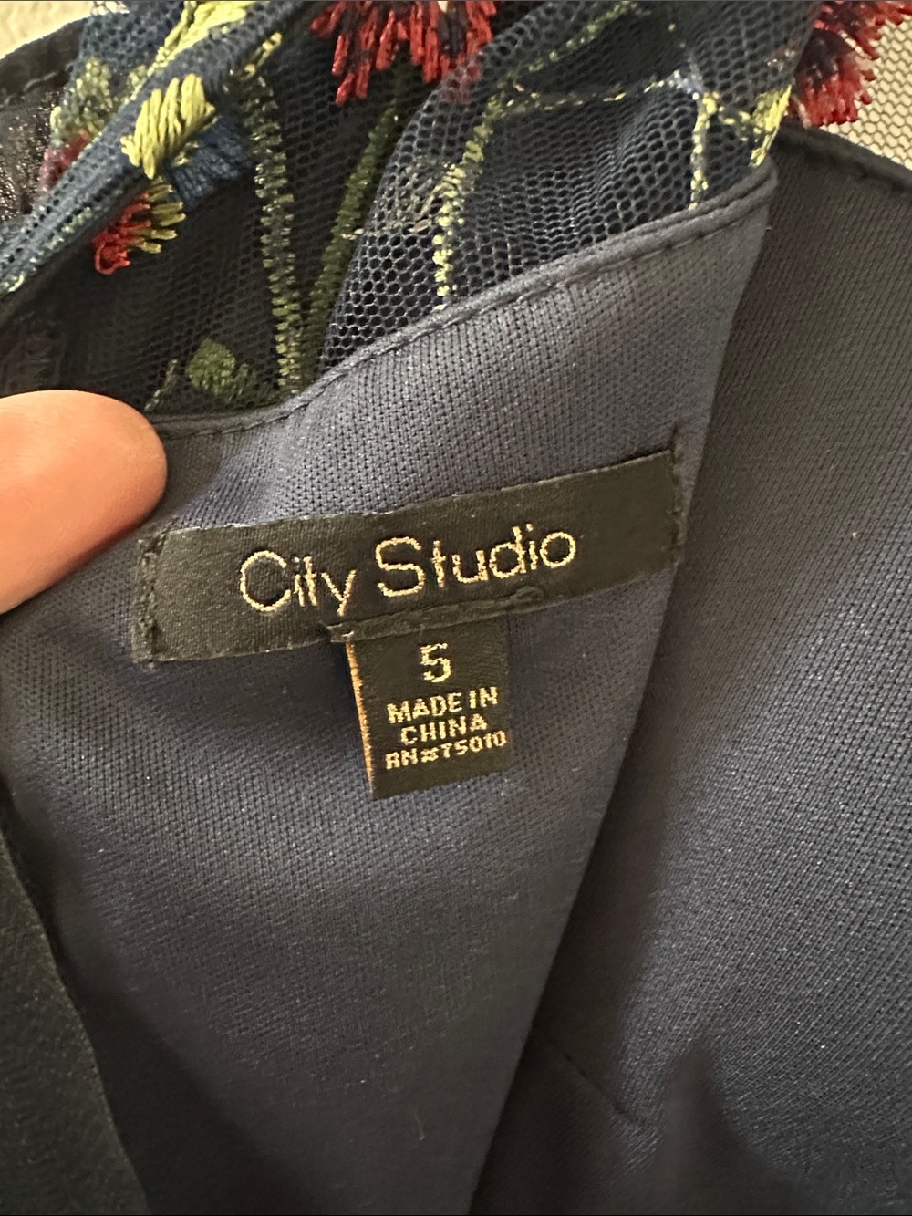 City Studio Navy Mini Dress with Red & Blue Floral Embroidery - Picture 2 of 3
